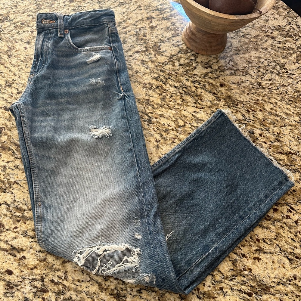 ZARA distressed TRF high rise wide leg ripped jeans, Brand new without tags.